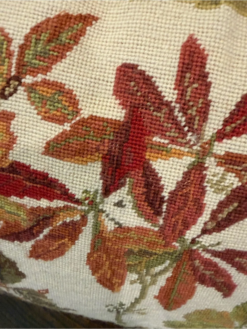 Autumn Leaf Handmade Needlepoint Accent Pillow with Fringe & Insert-13” x 17”